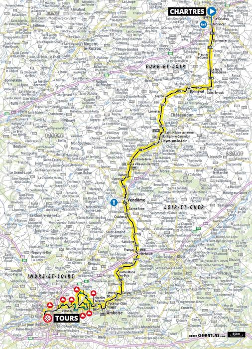 Streckenverlauf Paris - Tours Elite 2020