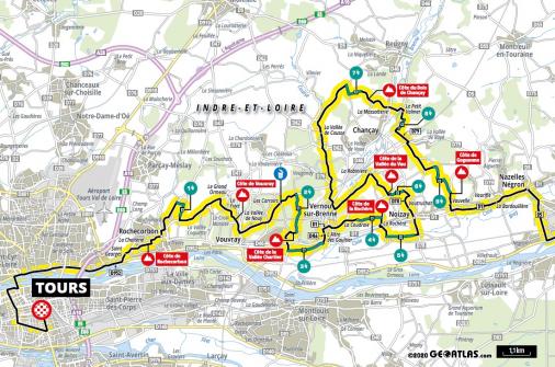 Streckenverlauf Paris - Tours Elite 2020, letzte 58 km
