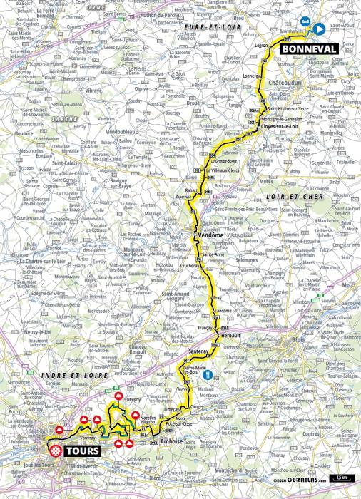 Streckenverlauf Paris - Tours Espoirs 2020