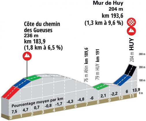 Höhenprofil La Flèche Wallonne 2021, letzte 11,6 km