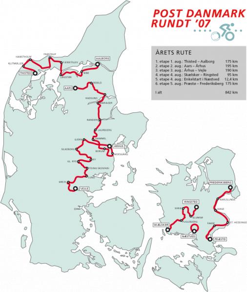 Streckenverlauf der Post Danmark Rundt 2007