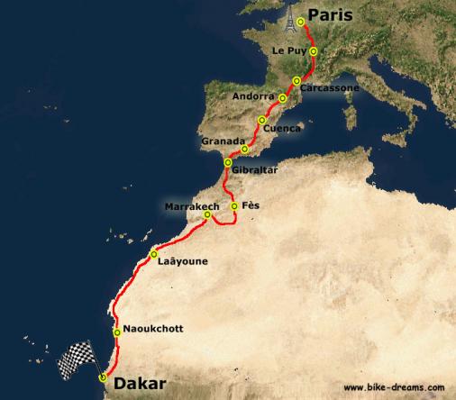The route of Paris-Dakar by Bike 2006