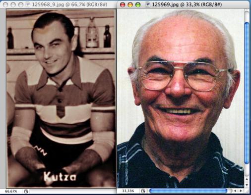 Alfred Kutza 1952 und als Pensionaer Foto Alfred Kutza privat und Adriano Coco