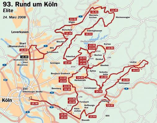 Streckenverlauf Rund um Köln 2008