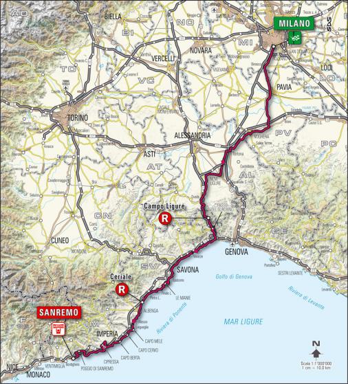 Streckenverlauf Milano - Sanremo 2008