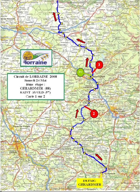 Streckenverlauf Circuit de Lorraine Professionnel 2008 - Etappe 4, Teil 1