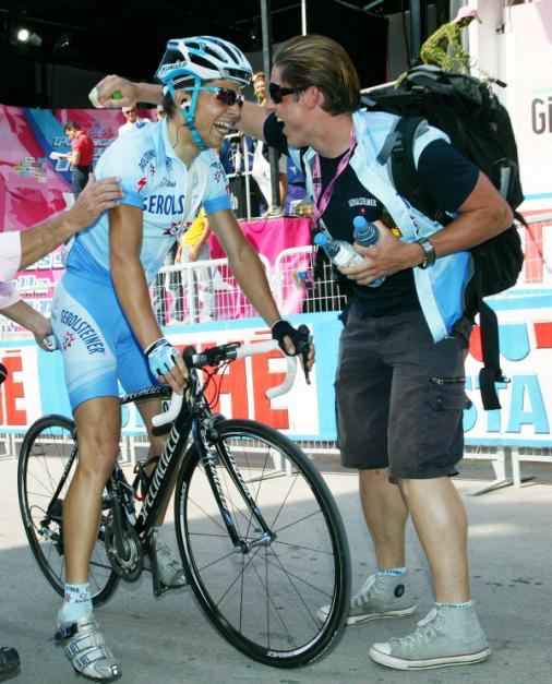 Gesamtzweiter Matthias Russ, Gerolsteiner-Betreuer Phillip, 91. Giro d\' Italia 2008, 6. Etappe, Foto: Sabine Jacob