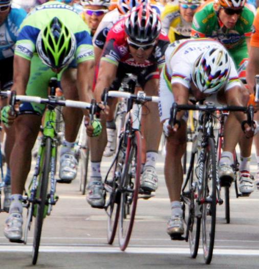 Etappensieger Daniele Bennati, Weltmeister Paolo Bettini, Robbie McEwen, 9. Etappe, 91. Giro d\'Italia, Foto: Sabine Jacob