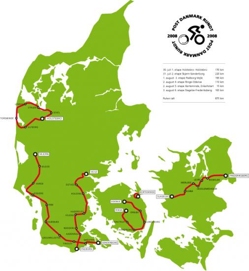 Streckenverlauf Post Danmark Rundt 2008