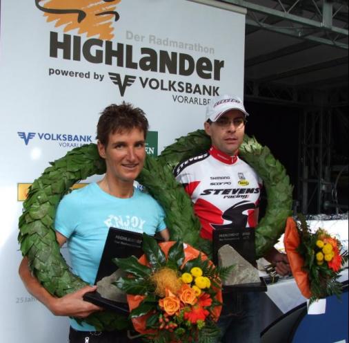 Die Sieger des Highlander-Radmarathon 2008: Die Deutsche Sabine Kratt und der Liechtensteiner Frank Haun