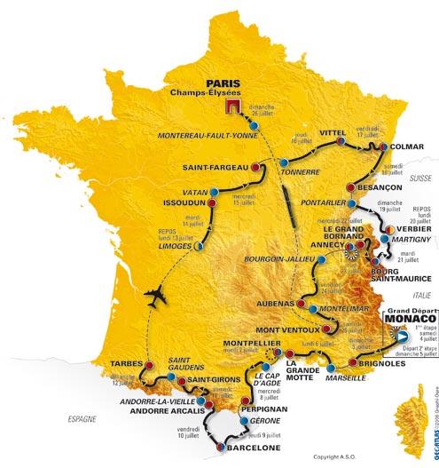 Der Streckenverlauf der Tour de France 2009